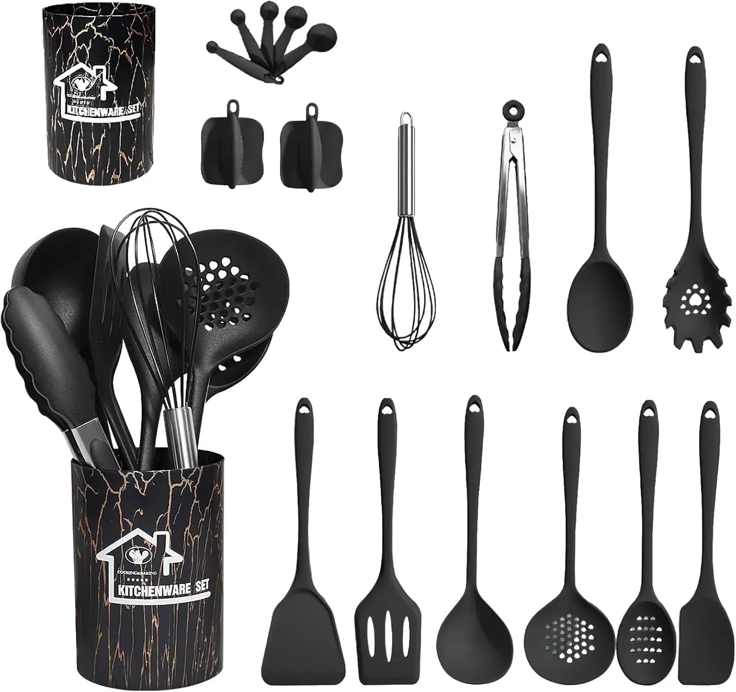 18-Piece Silicone Cooking Utensil Set, Black (2-Pack)