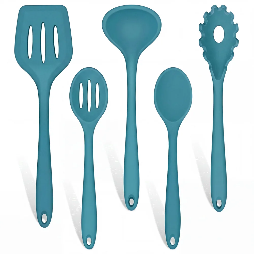 Cooking Utensils Set, 5 PCS Kitchen Utensils Set for Cooking, Non-Stick & Heat Resistant Kitchen Tools Includes Soup Ladle, Slotted Spoon, Slotted Turner - Blue